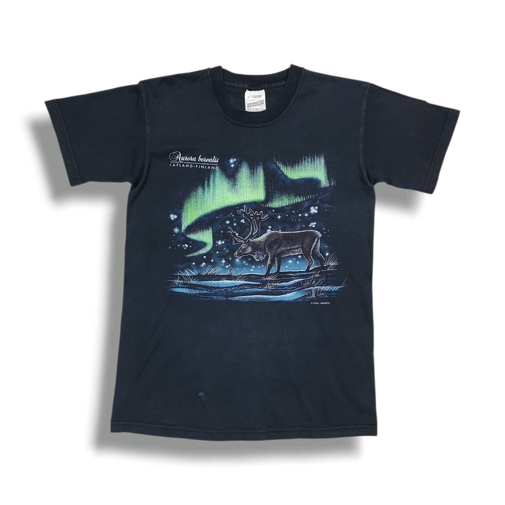 Vintage Aurora‎ Borealis Lapland Finland By Kaizu/Mikebon Black T-Shirt Men's S
